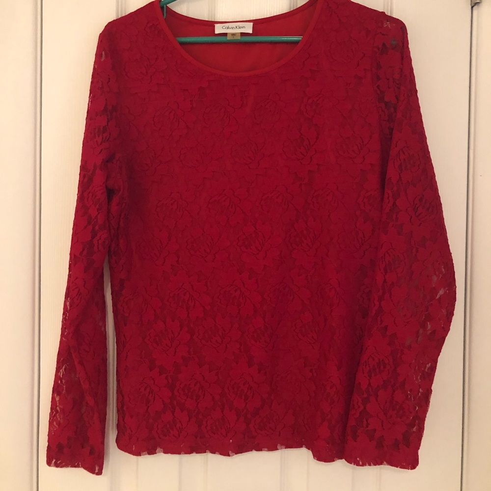 Red lace, Calvin Klein top, size large
